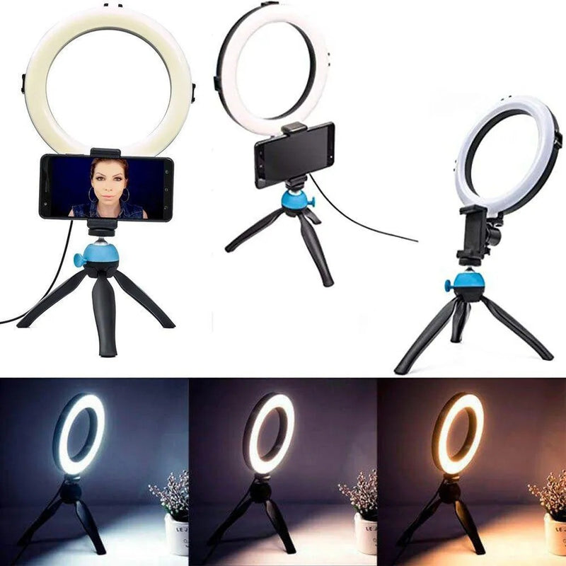 RING LIGHT 8 ILLUMINATOR WITH TRIP AND HOLDER FOR HIGH BRIGHTNESS SMARTPHONE